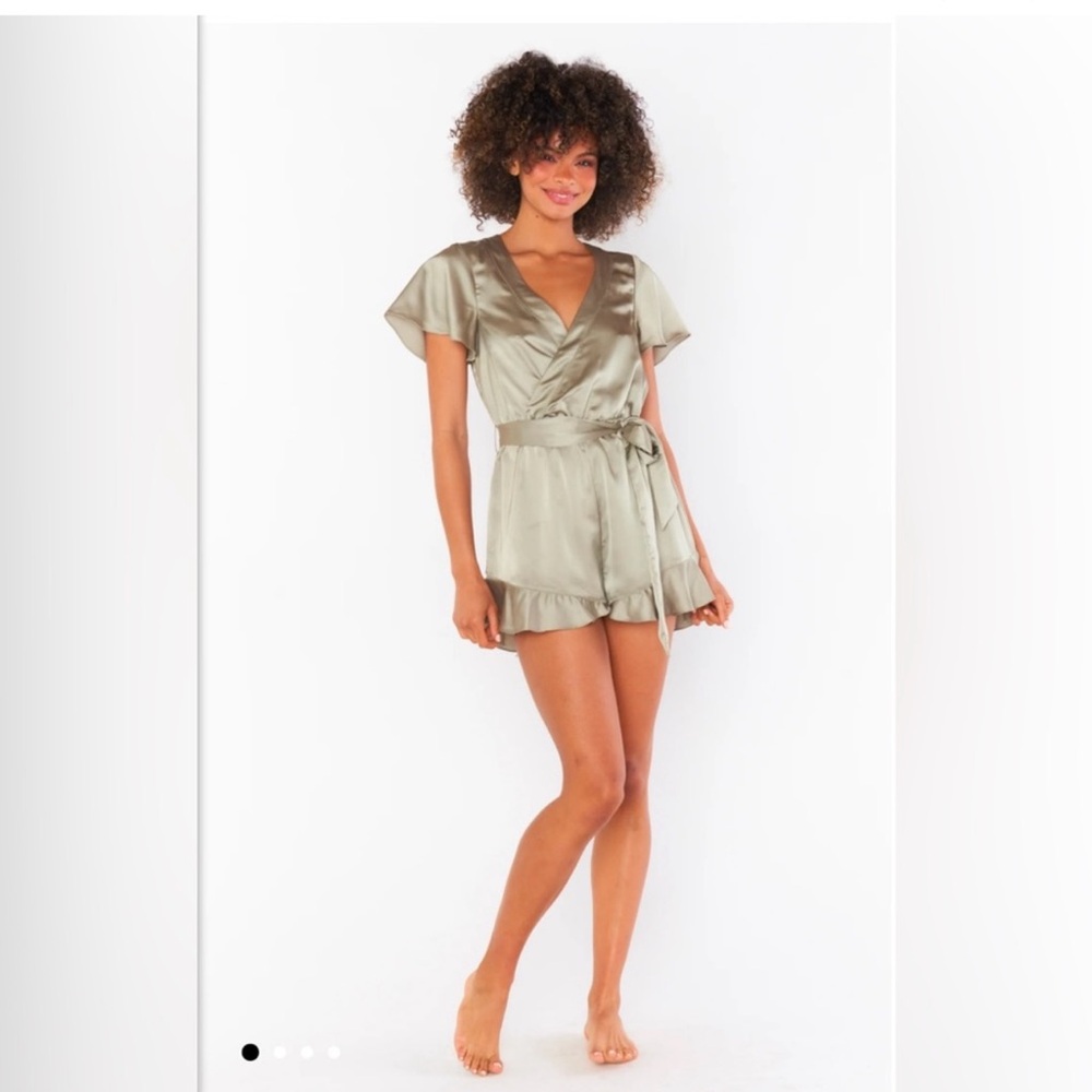 Show Me Your MuMu Say I Do Romper Moss Green Luxe Satin NWT Size XS and small